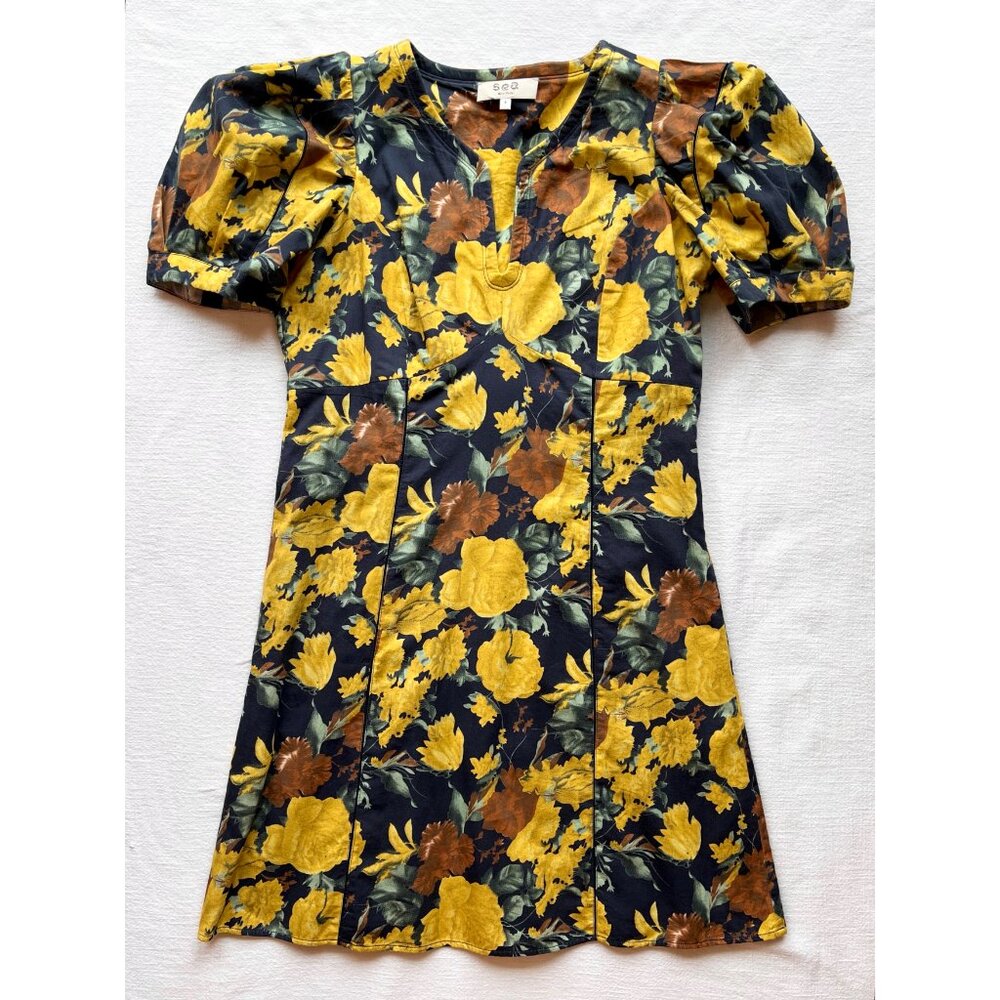 Sea New York Ella Dress, Yellow Floral Cotton, Size 8, Like New
